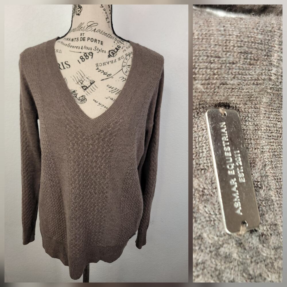 Noel Asmar Sweater Womens XS Wool Cashmere Cable Knit Elbow Patches Equestrian